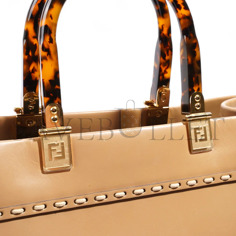FENDI BEIGE LEATHER AND PYTHON MEDIUM SUNSHINE SHOPPER TOTE  (36*31*12cm)